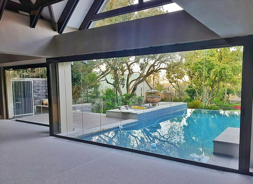sliding and folding frameless glass patio door enclosure - okc - tulsa